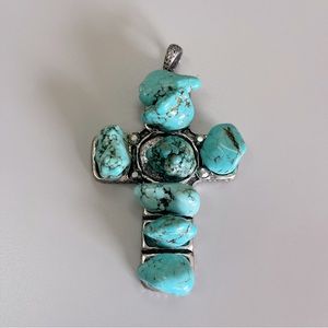 Turquoise cross statement pendant, heavy piece